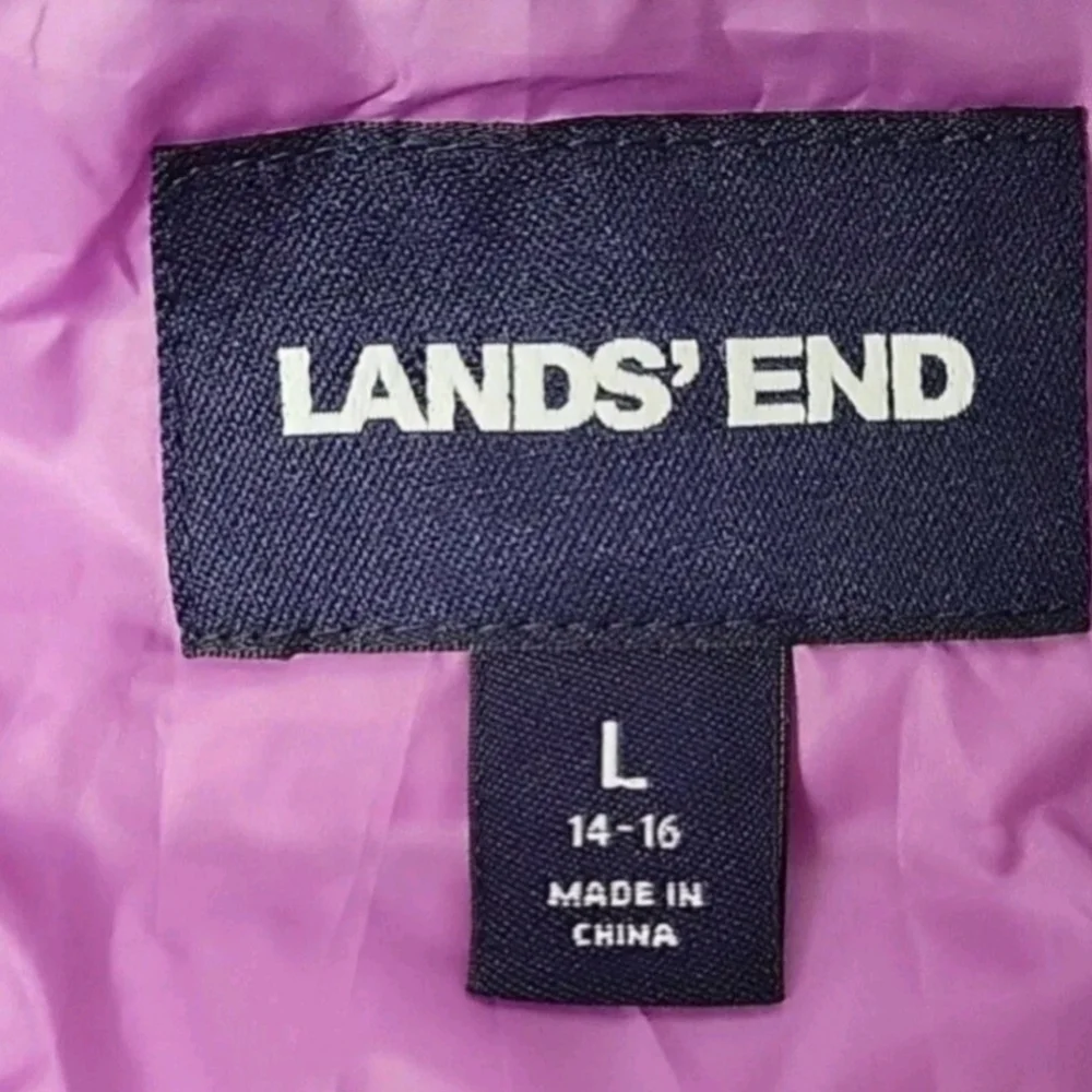 Lands End Sleeveless Puffer Jacket Girls Size Large (14-16) Full Front zip.